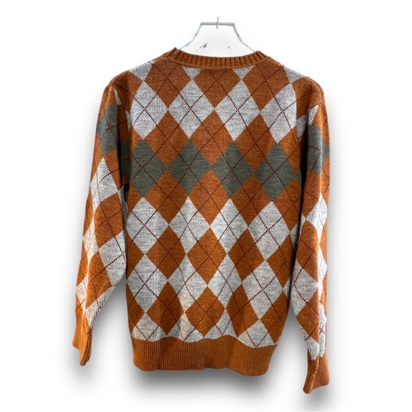 JANTZEN VINTAGE RUST ORANGE & GRAY CREWNECK GRANDPA SWEATER MEN MED - Picture 14 of 15